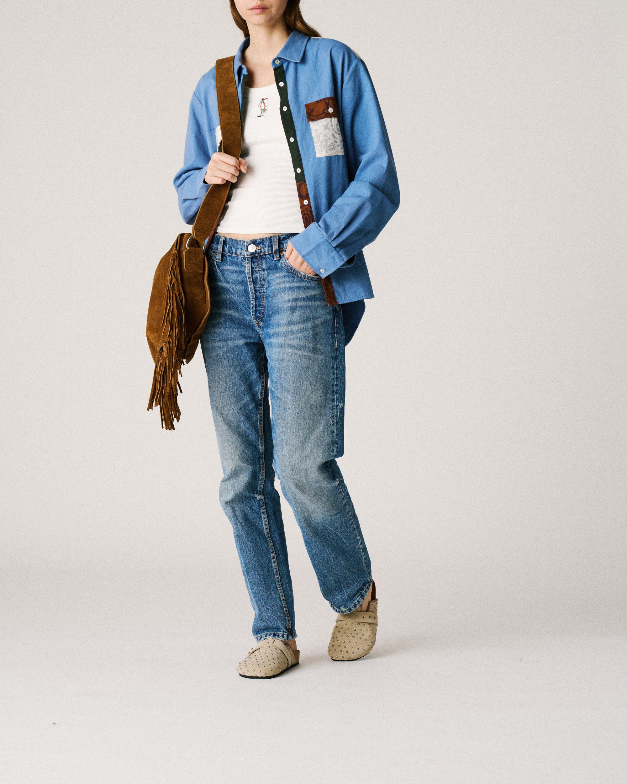 Chemise en jean patchwork