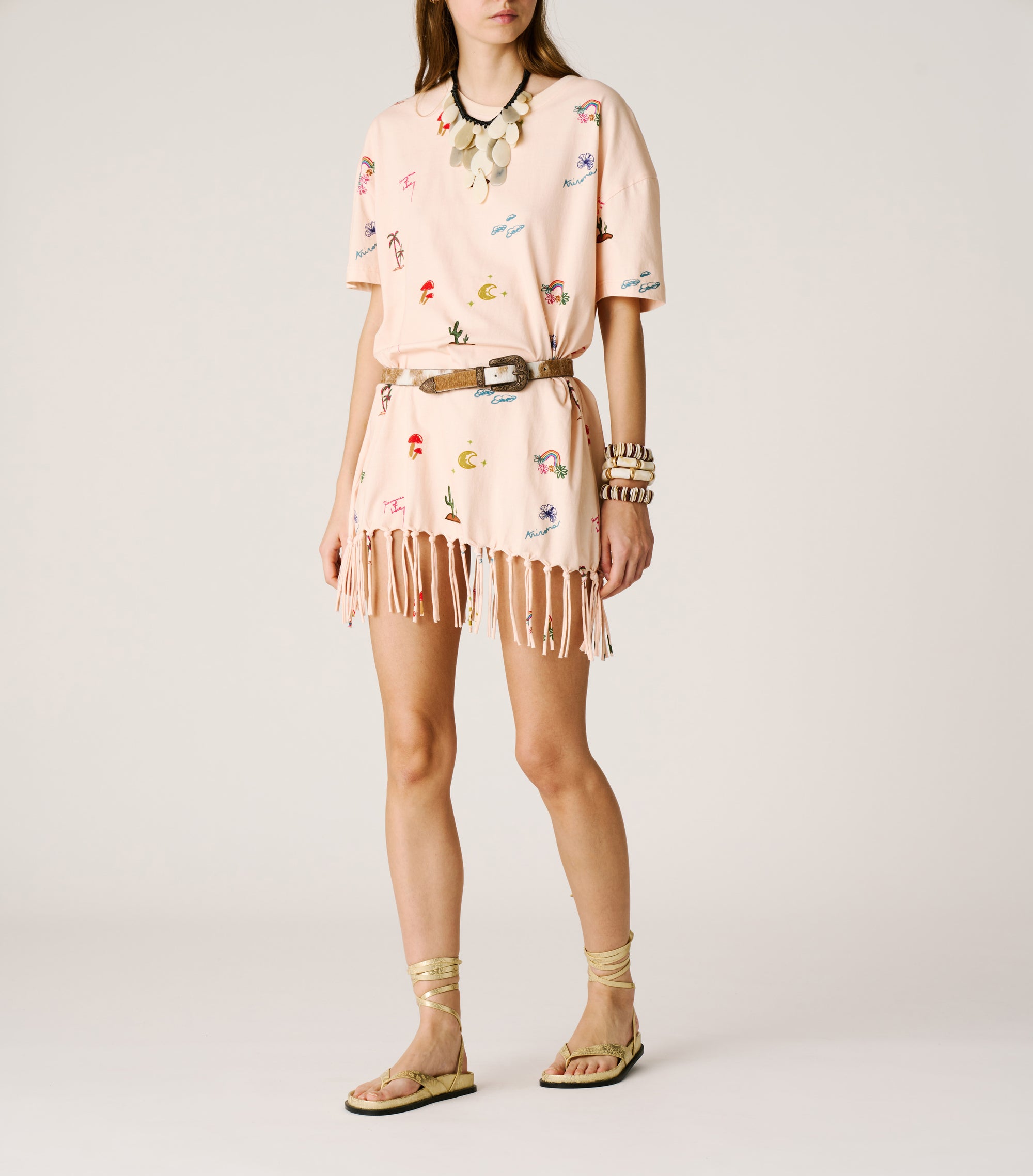 Fringes dress peach