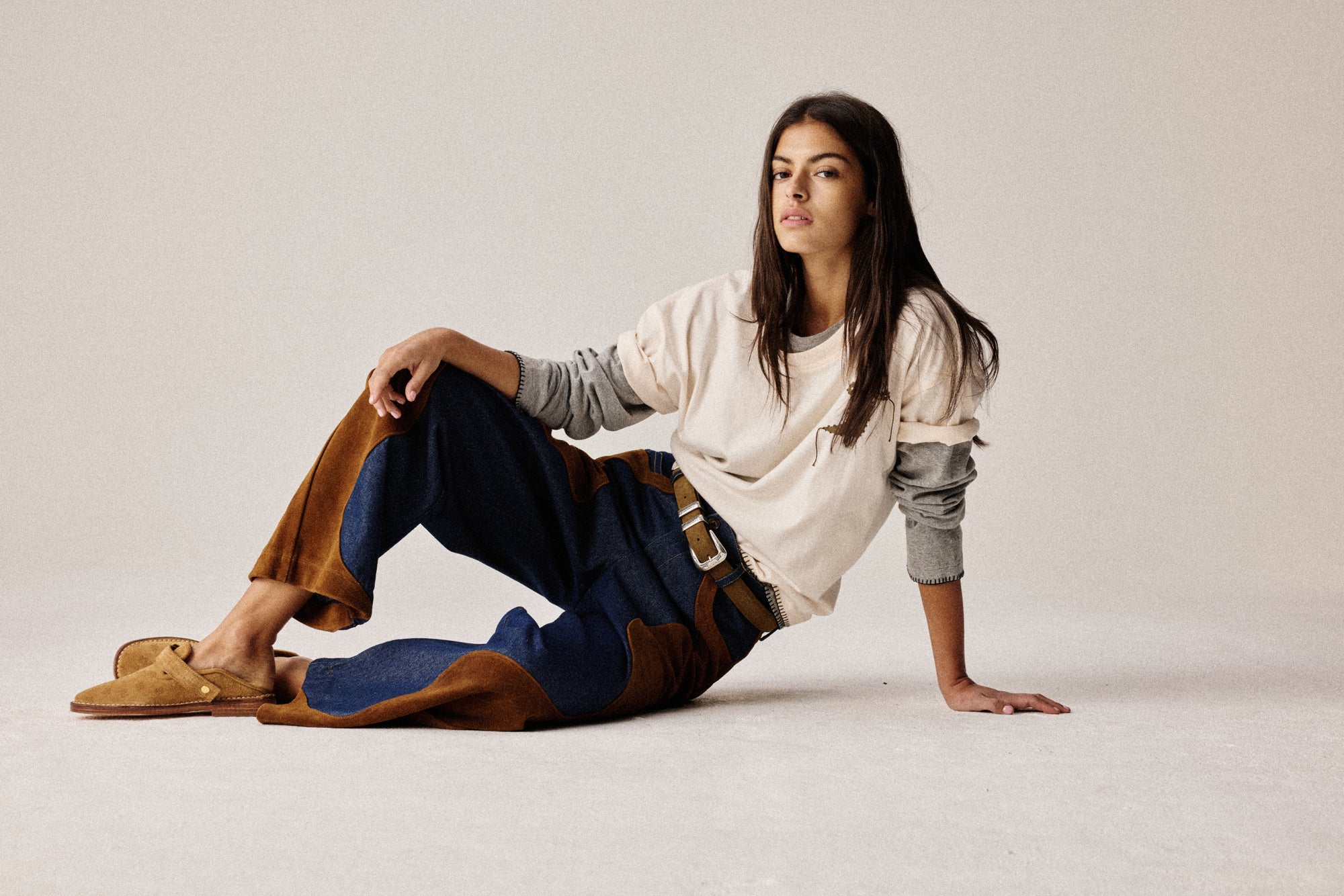 Denim suede pants