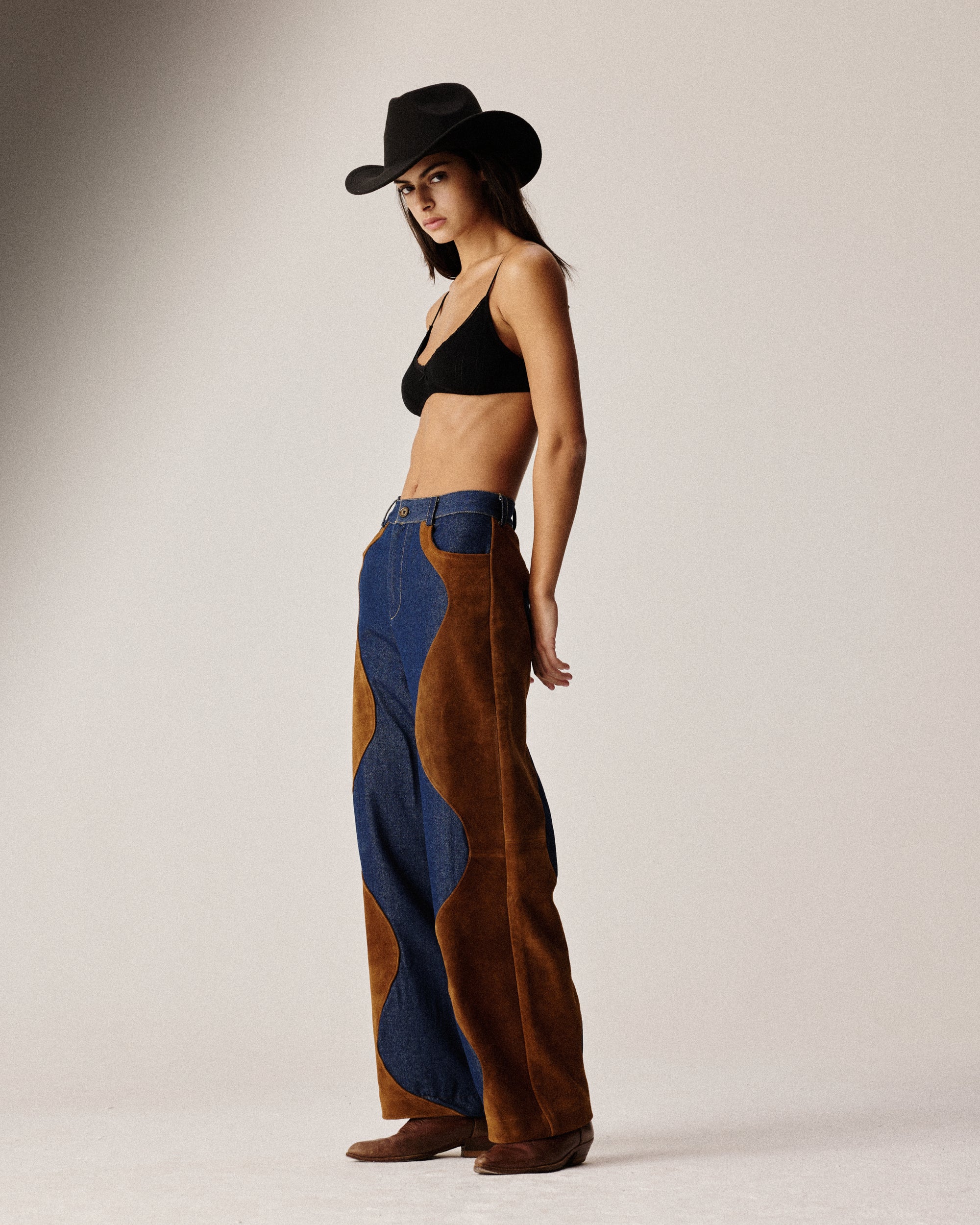 Denim suede pants
