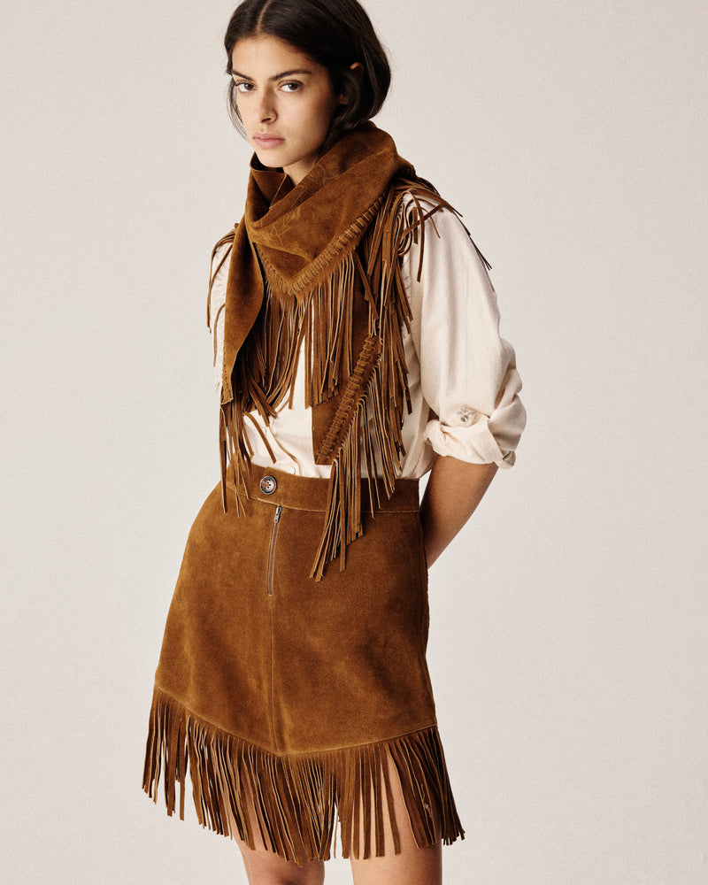 Suede Fringed Skirt
