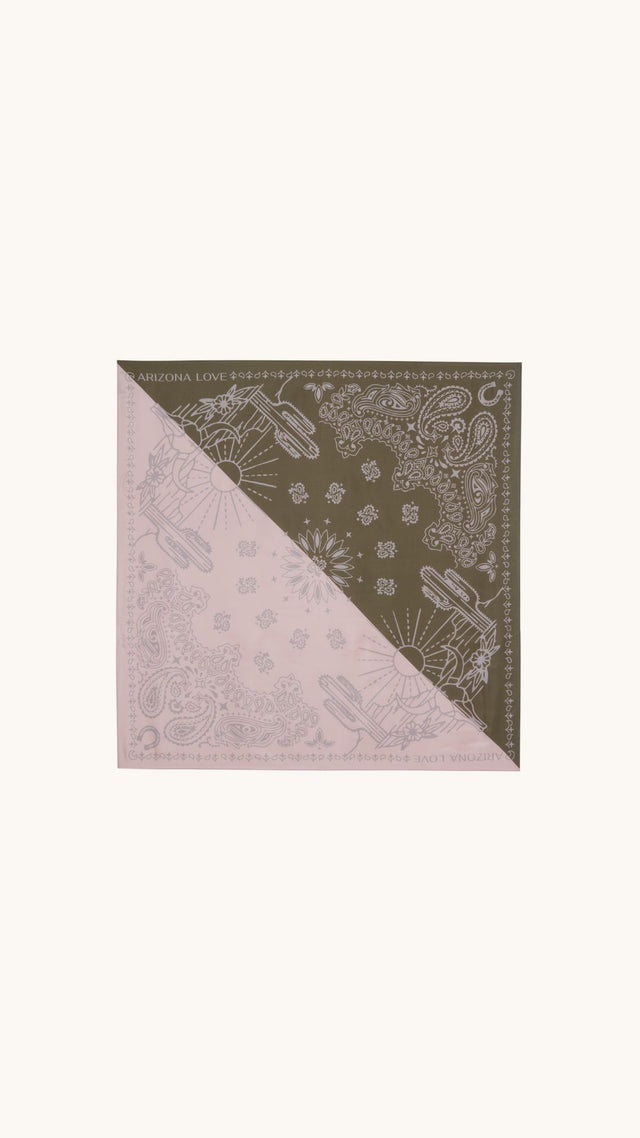 Silk scarf bandana baby pink & kaki