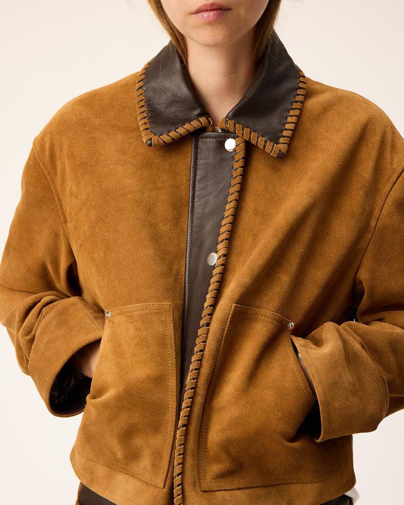 Ginger Camel Suede Leather Jacket 