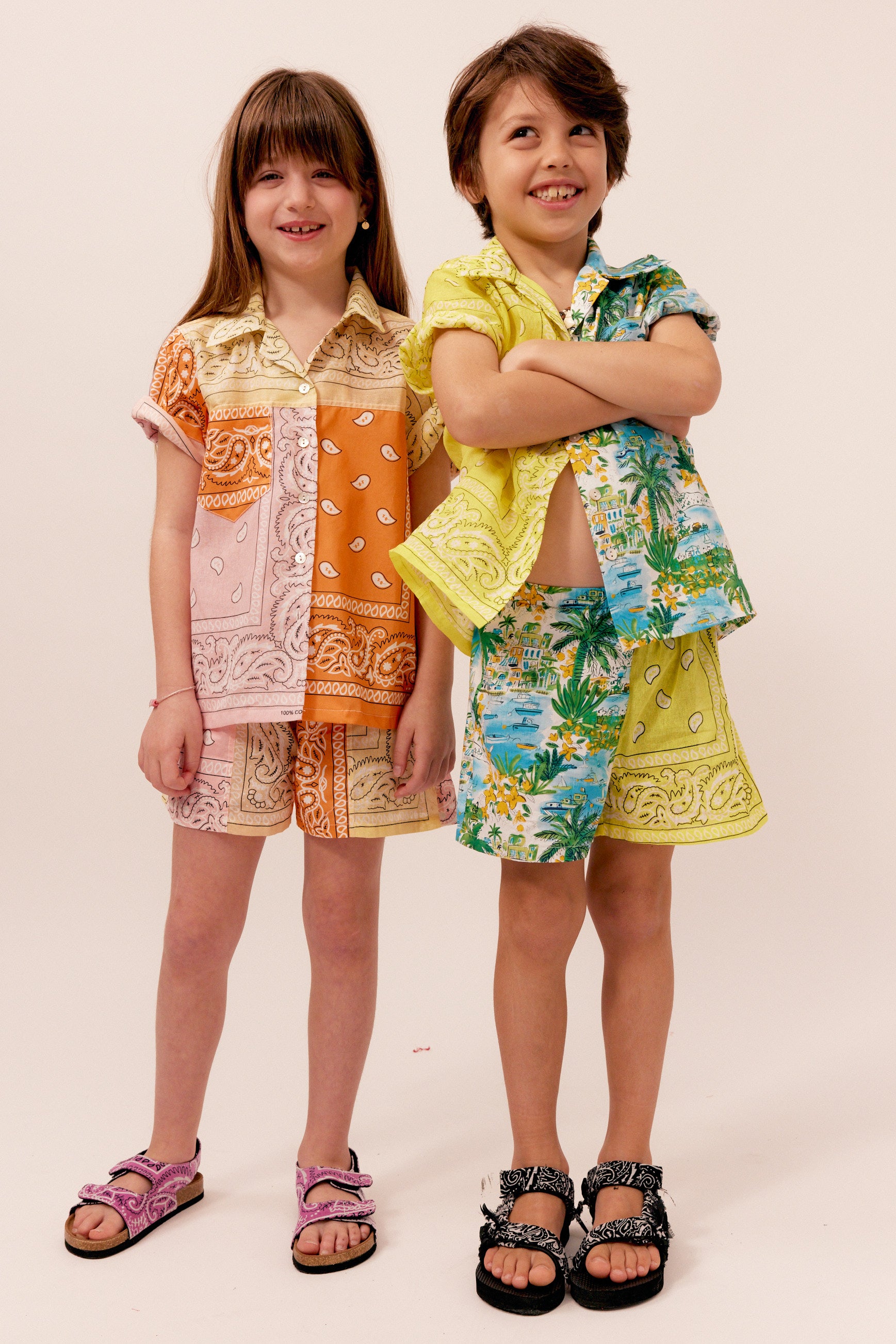 Short enfant Hawai bandana jaune