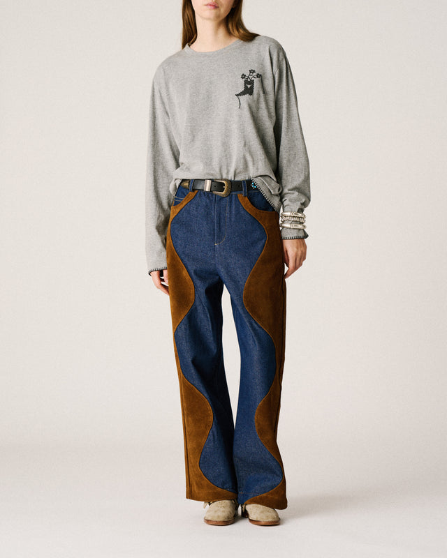 Denim & Suede Pants