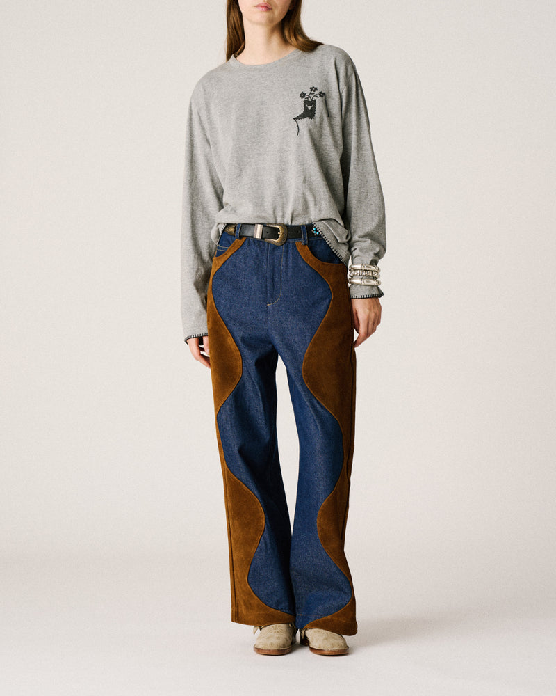 Denim & Suede Pants