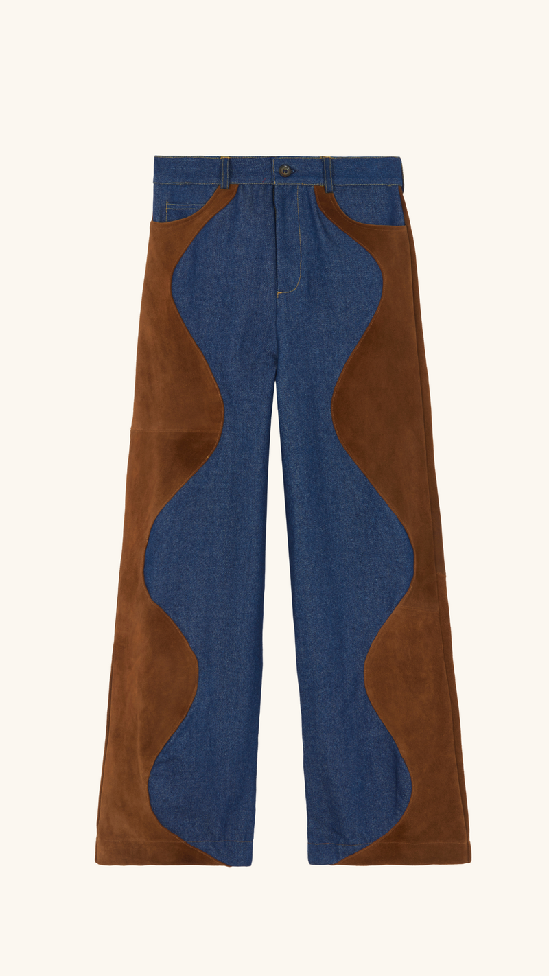 Denim & Suede Pants
