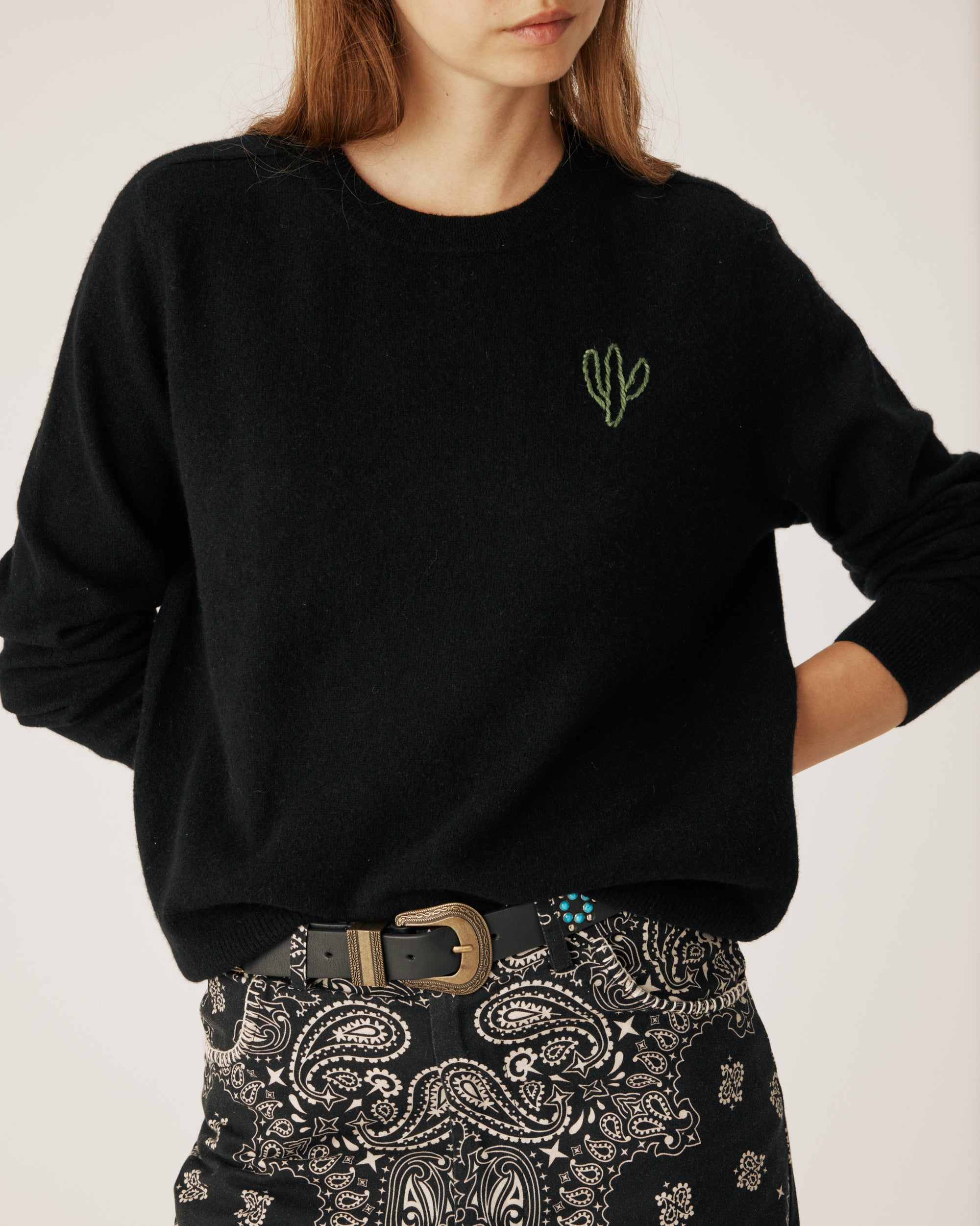 Pull Cactus en cachemire noir