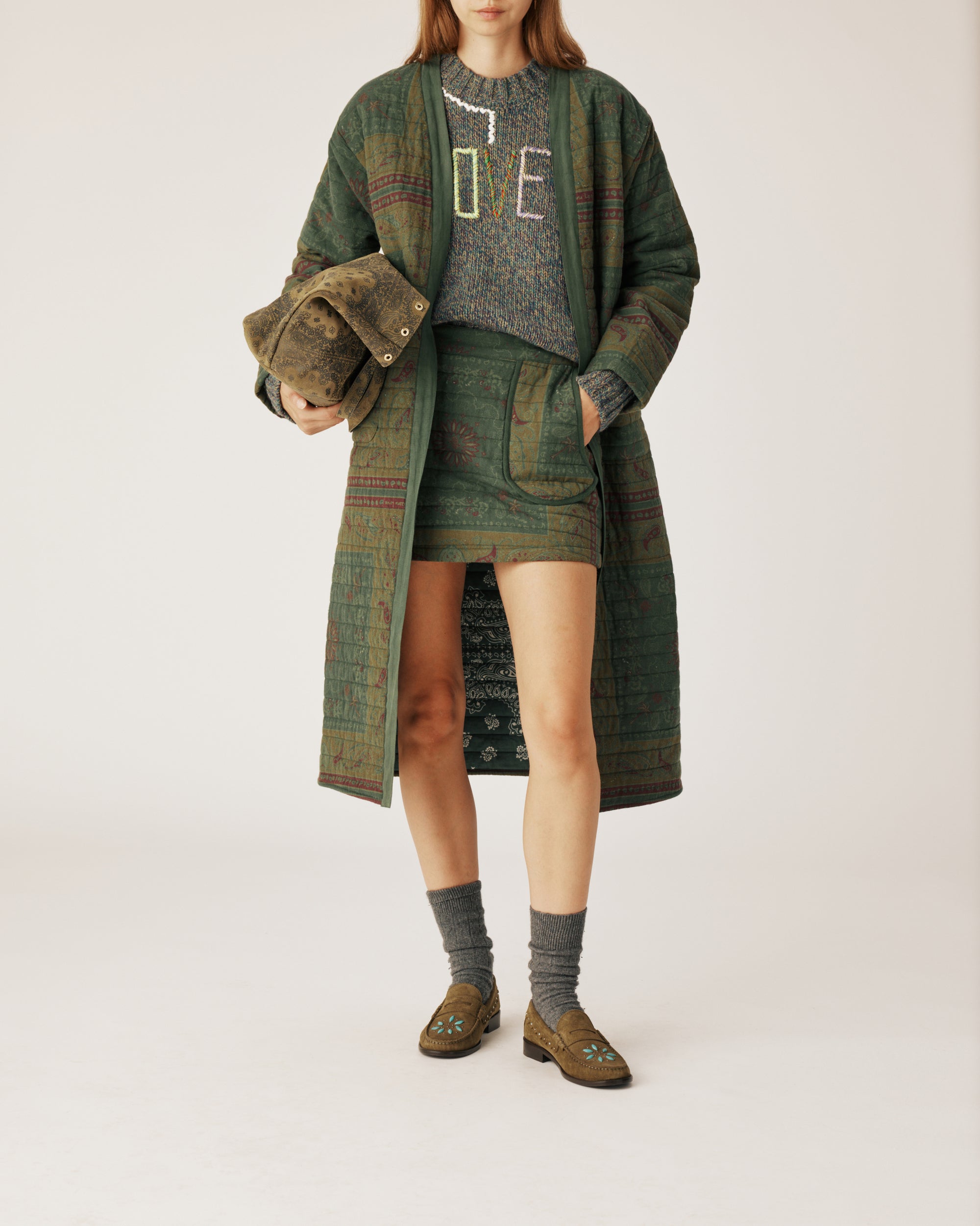 Boho green coat