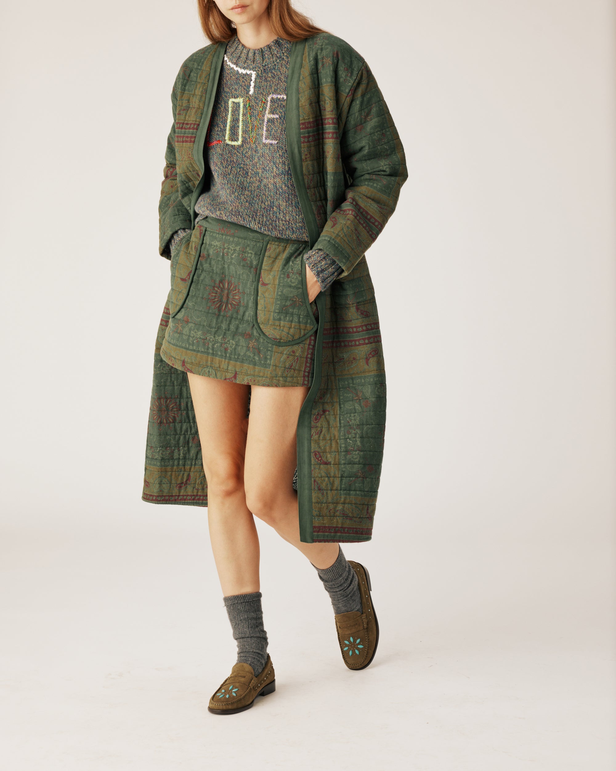 Boho green coat