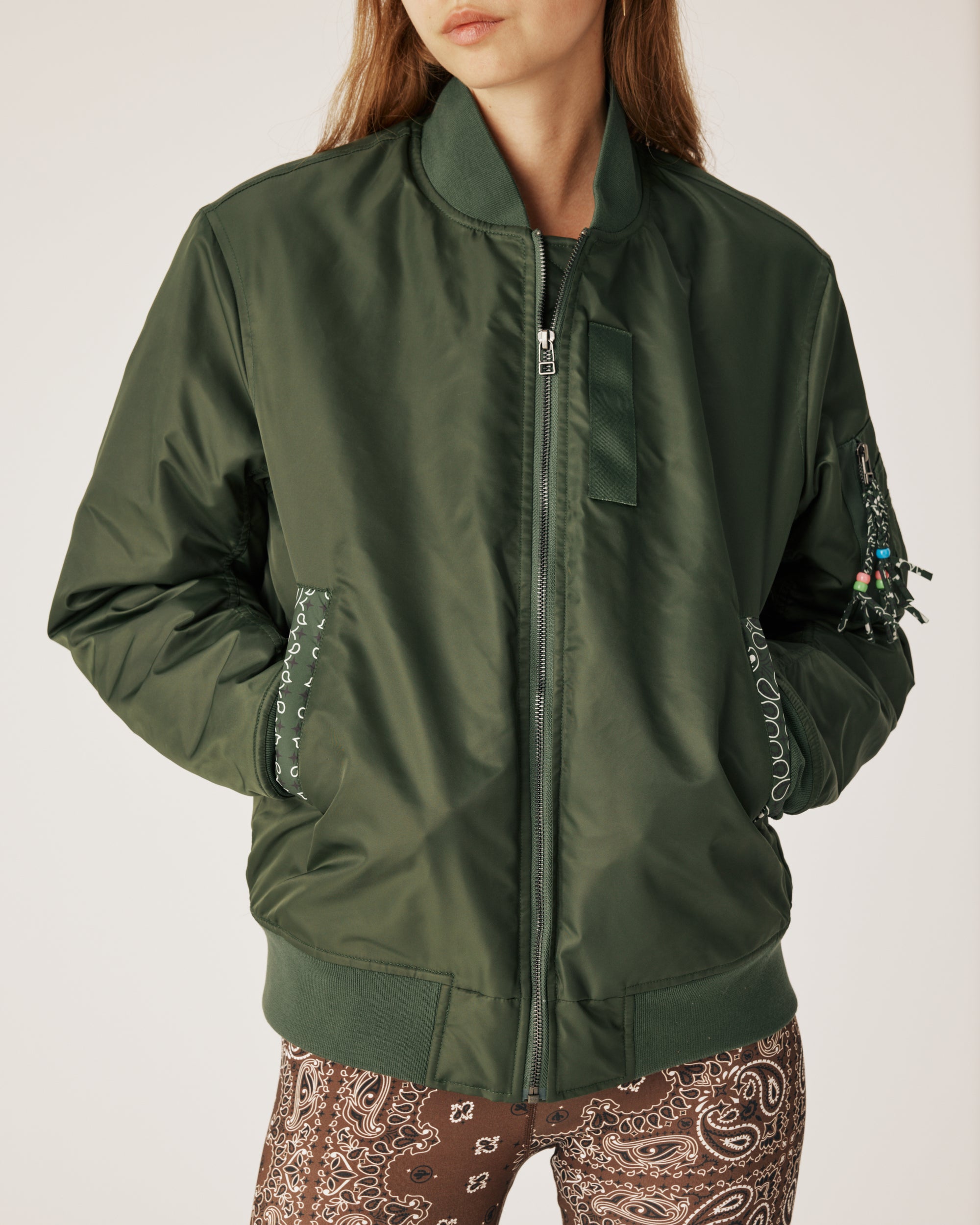 Fringed kaki bomber