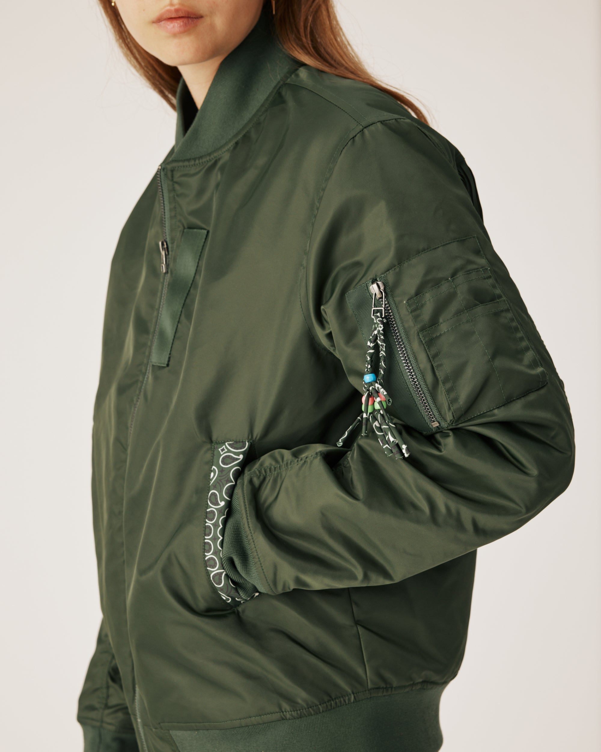 Fringed kaki bomber