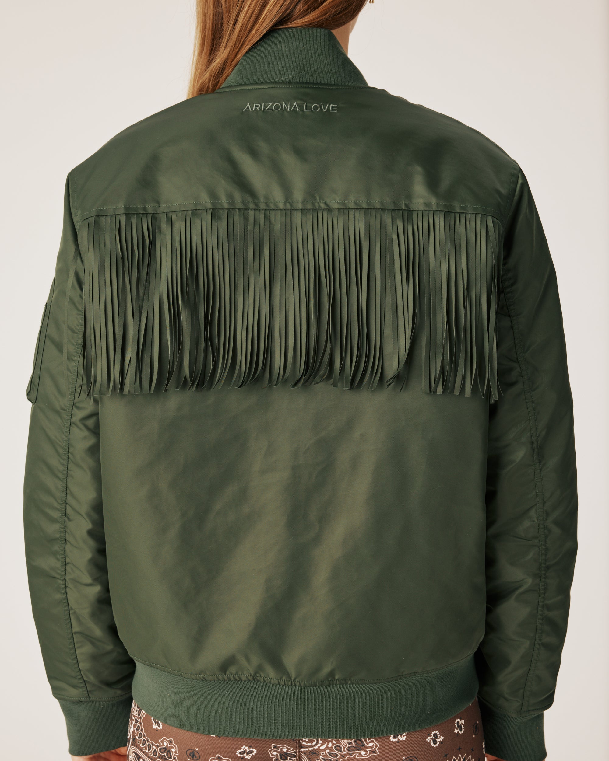 Fringed kaki bomber
