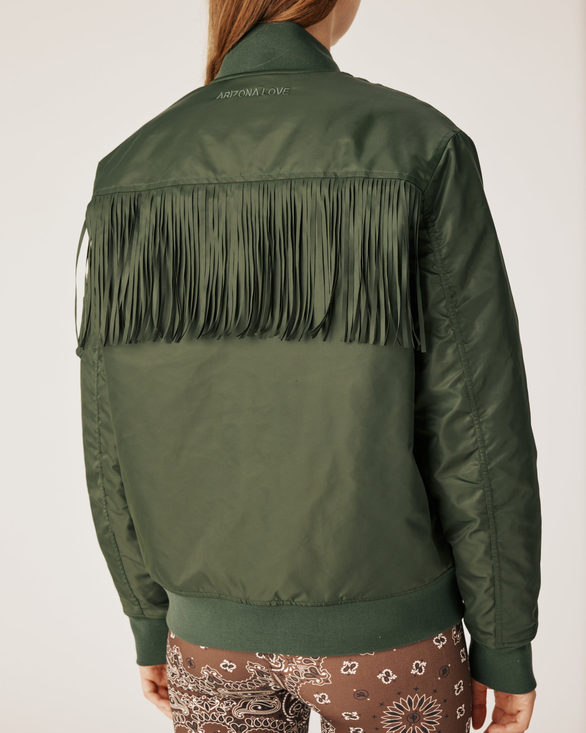 Fringed kaki bomber