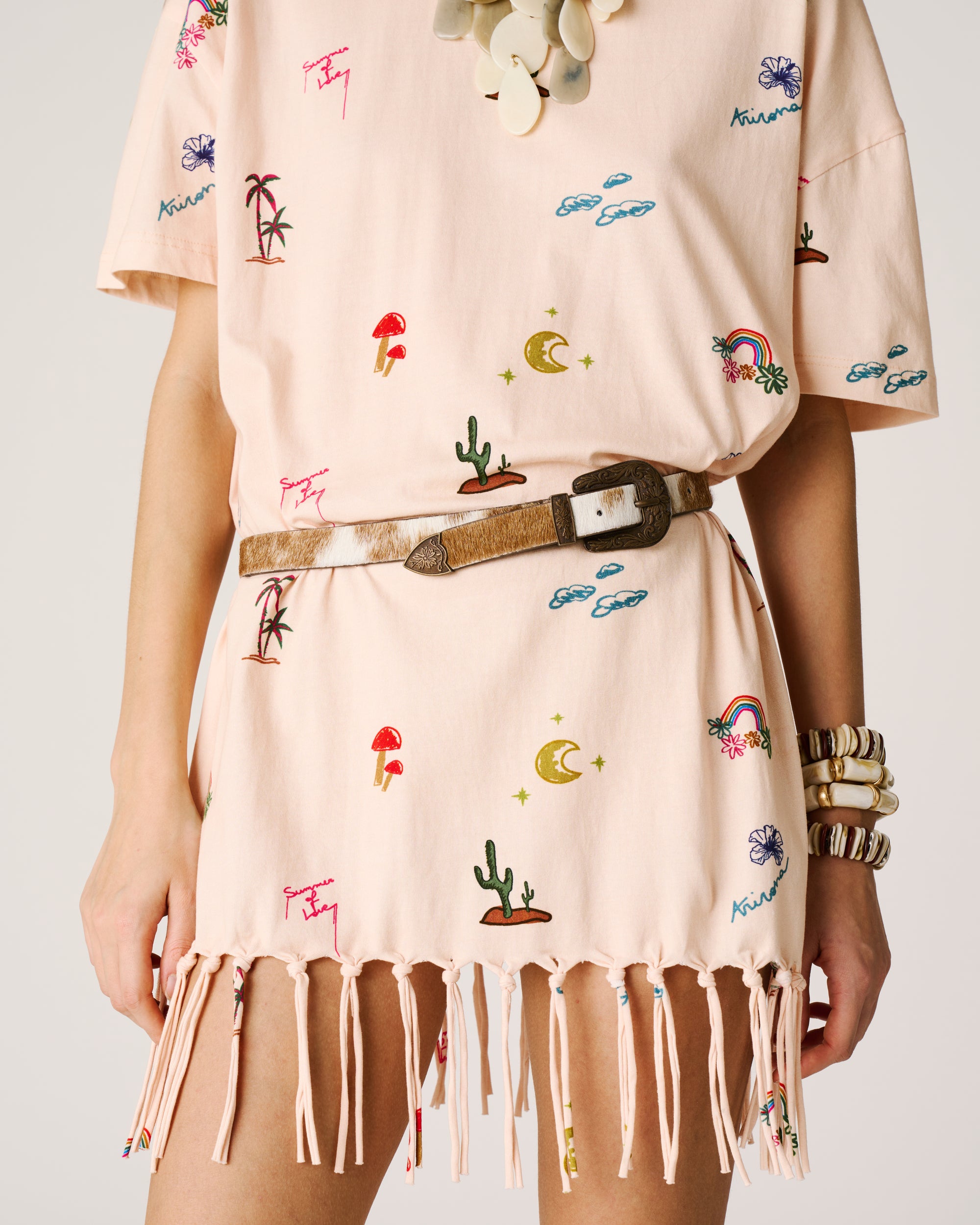 Robe à franges pêche