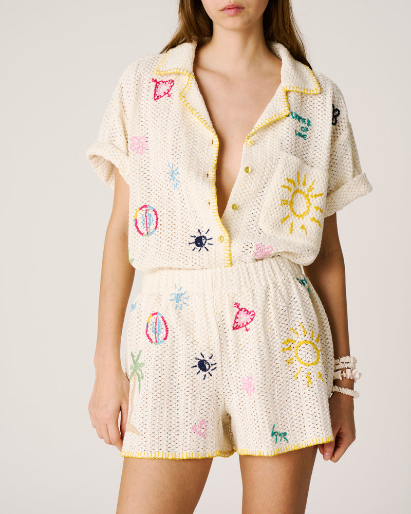 Crochet embroidered short