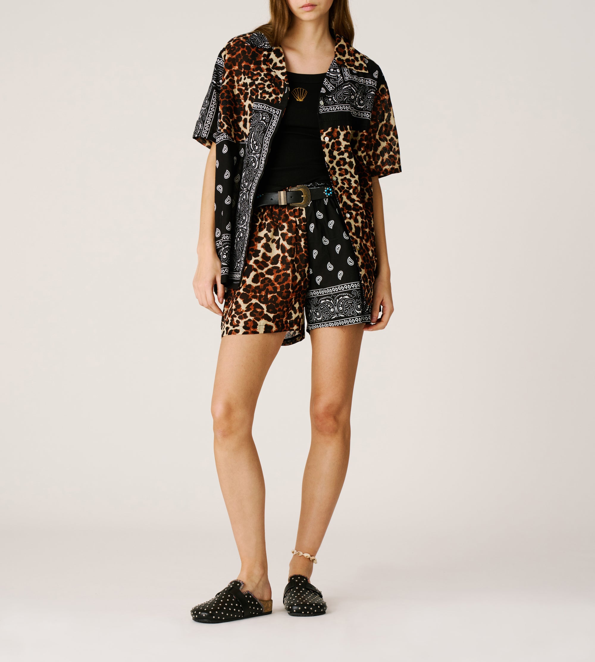 Chemise bandana léopard noire