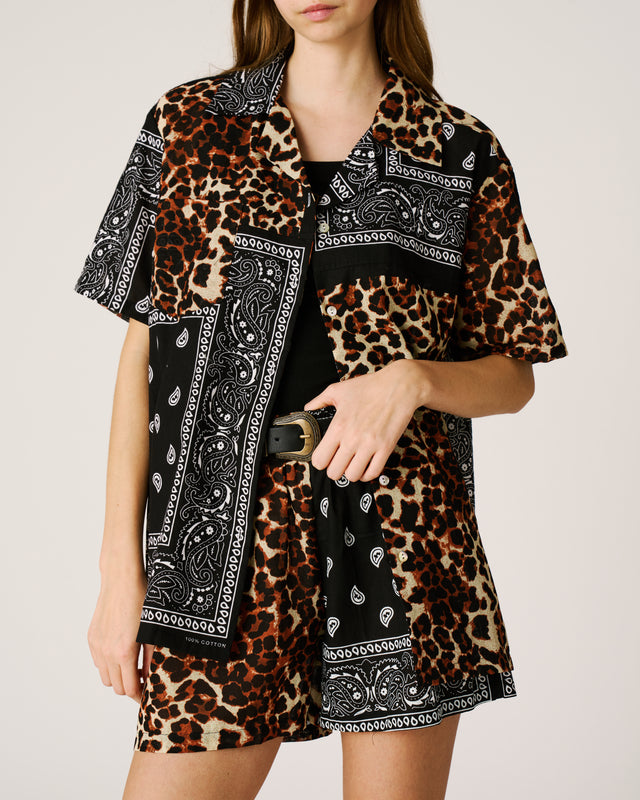 Chemise bandana léopard noire