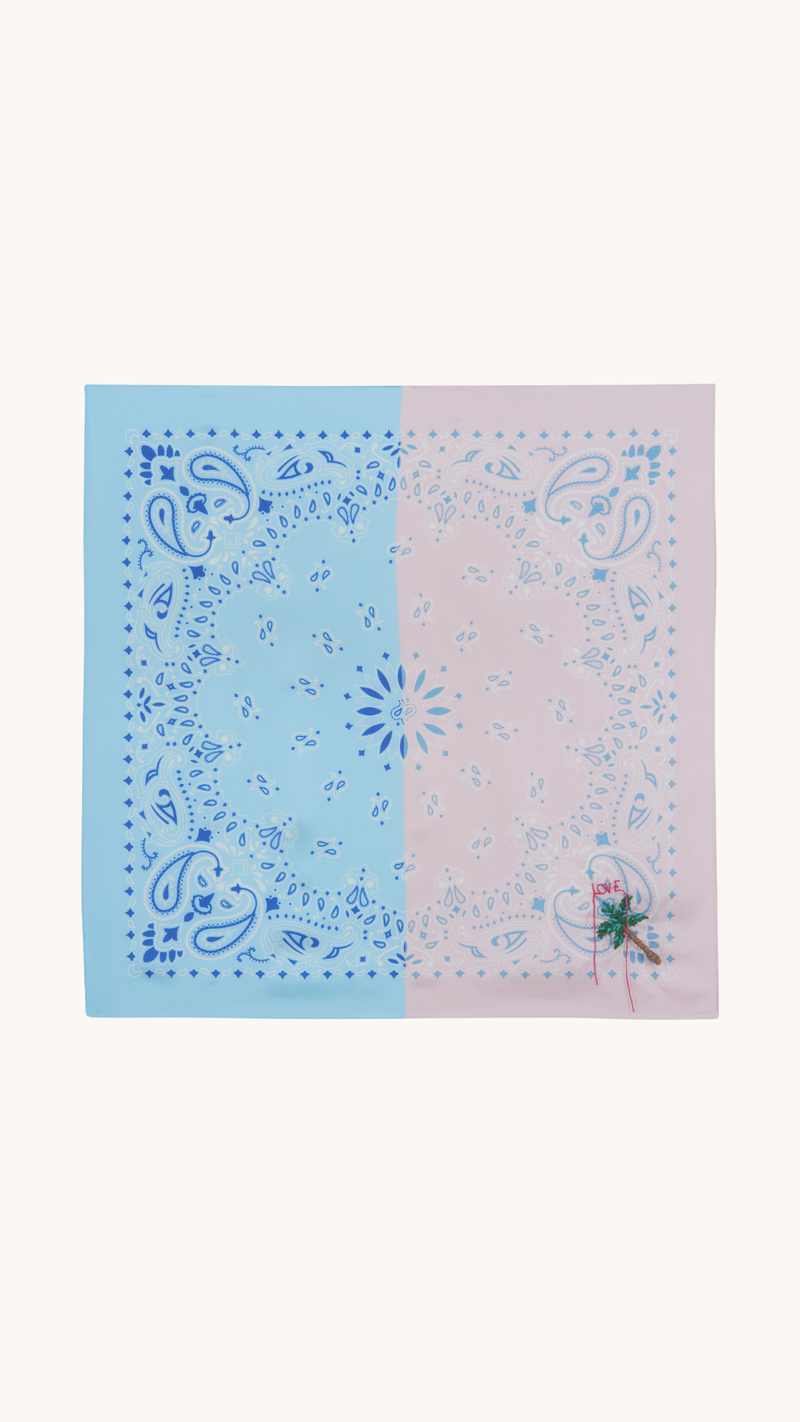 Foulard en soie Bleu et Rose Medium