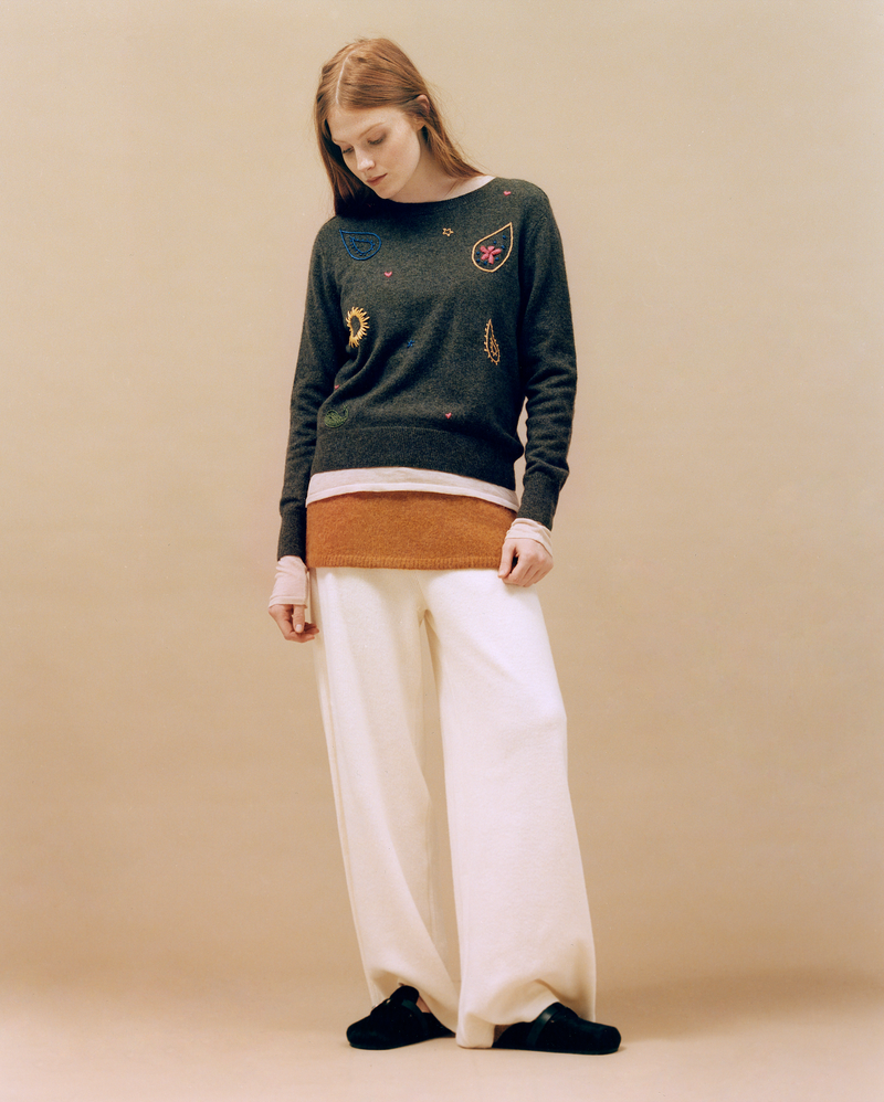 Pull Paisley en cachemire kaki