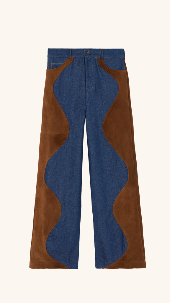 DENIM SUEDE PANTS